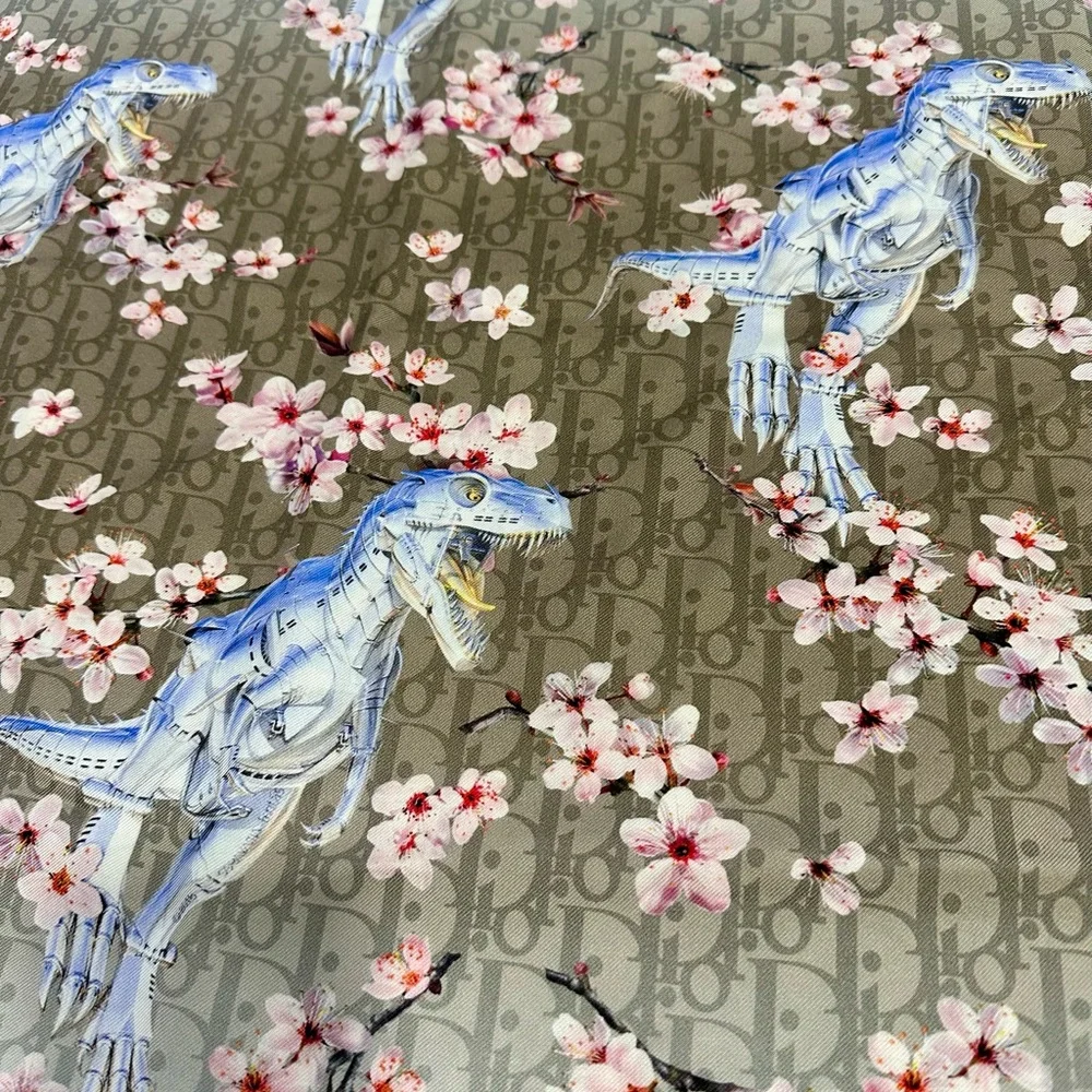 Authentic Dior Sorayama Oblique Dinosaur Silk Scarf